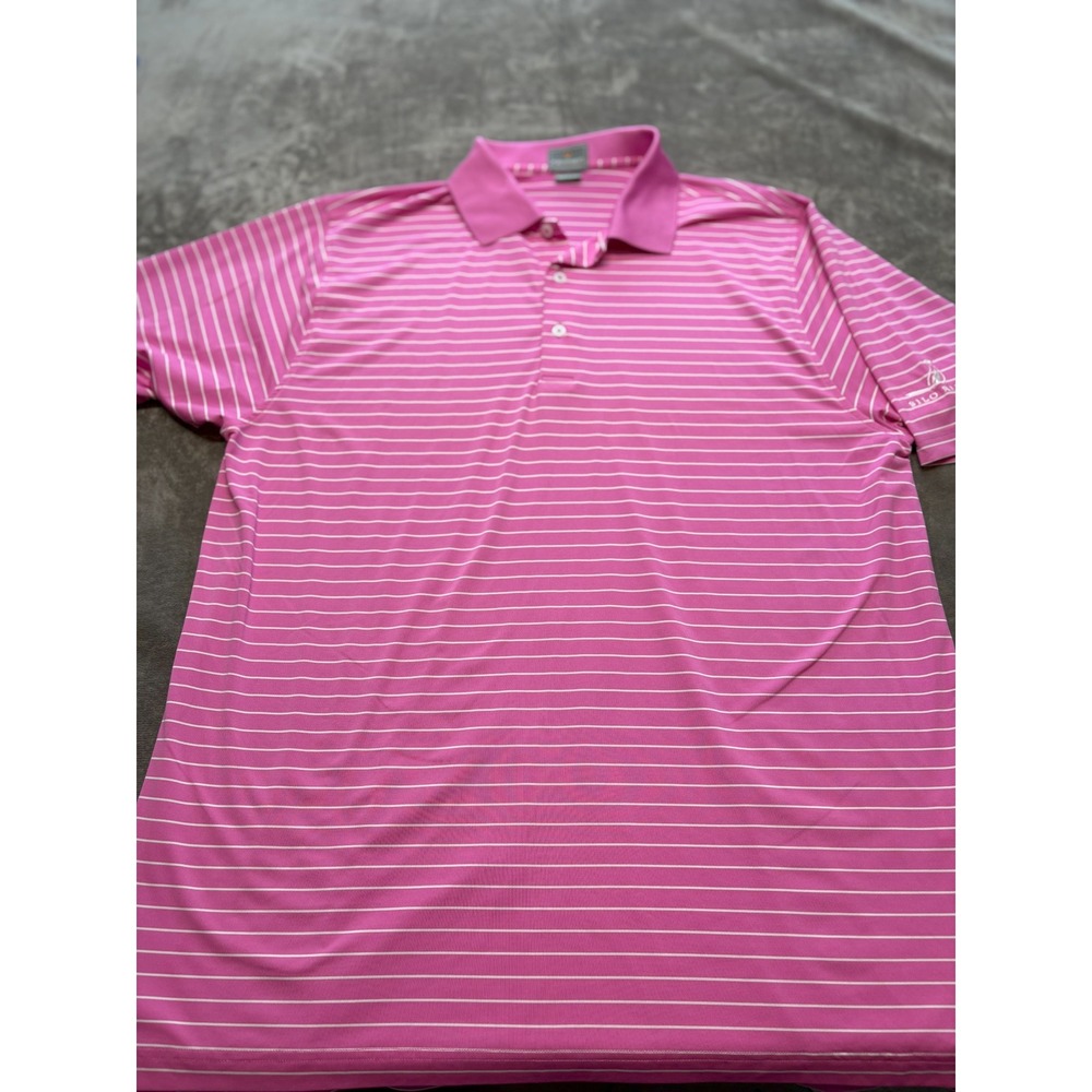 Fennec Pink Striped Golf Polo‎ Shirt Silo Ridge Logo Mens Size L